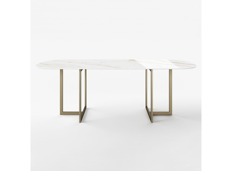 Tavolo da Pranzo Ovale in Gres Porcellanato e Metallo Made in Italy - Emilio Viadurini