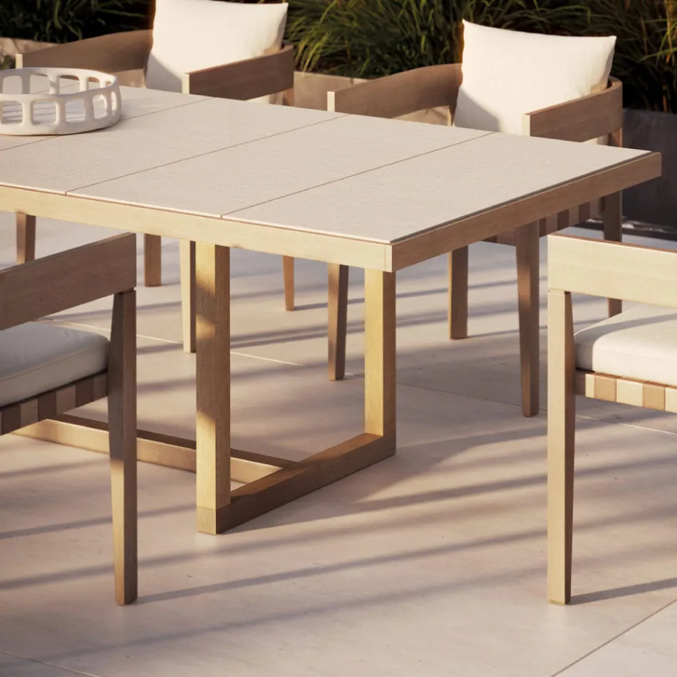 Tavolo da Pranzo per Giardino in Legno Iroko e Grès Made in Italy - Bresson Viadurini
