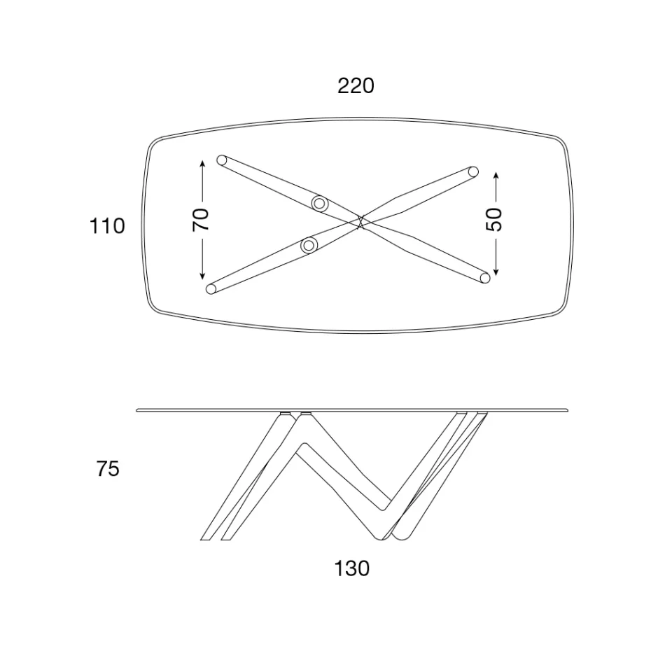 Tavolo da Pranzo Piano in Vetro e Gambe in Poliuretano 2 Misure - Stalto Viadurini