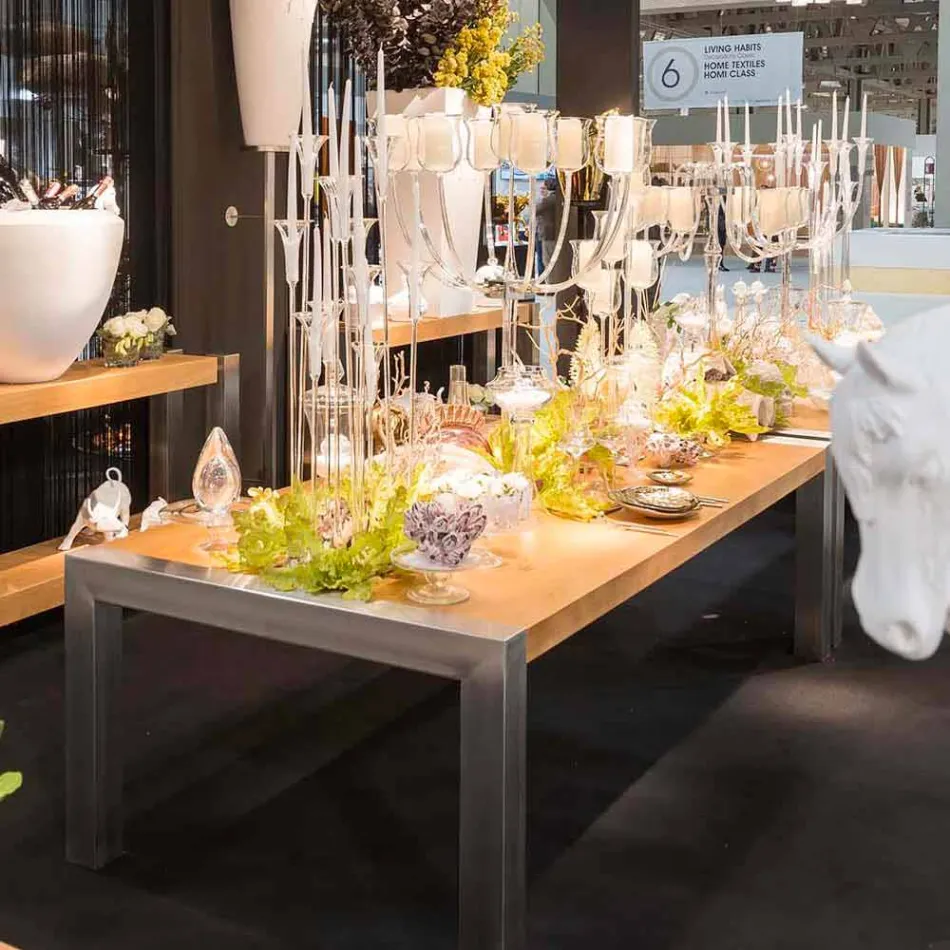 Tavolo da pranzo rettangolare in legno di rovere e acciaio Frodo Viadurini