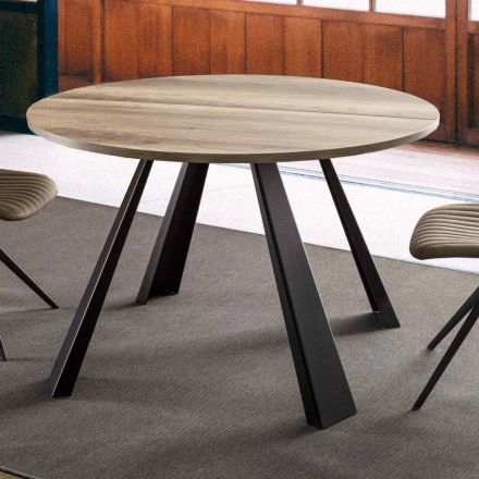 Tavolo da Pranzo Rotondo Allungabile Fino a 370 cm in Legno e Metallo - Caimano Viadurini
