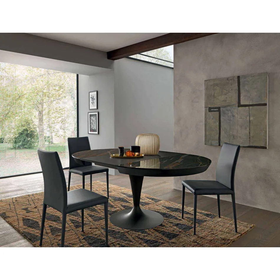 Tavolo da Pranzo Rotondo Allungabile in Ceramica Laminam Made in Italy - Lupetto Viadurini