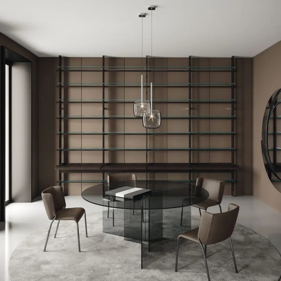 Tavolo da Pranzo Rotondo con Base e Piano in Vetro Made in Italy - Charles Viadurini