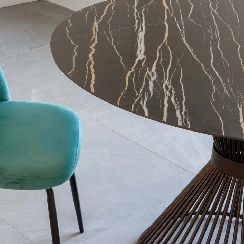 Tavolo da Pranzo Rotondo in Ceramica Lucida Florim e Base in Acciaio - Denali Viadurini