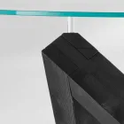 Tavolo da pranzo rotondo in legno con piano in vetro Bao, design moderno Viadurini