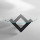 Tavolo da pranzo rotondo in legno con piano in vetro Bao, design moderno Viadurini