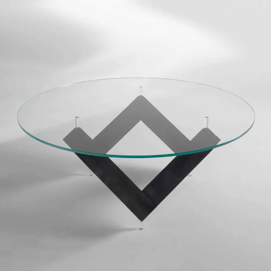 Tavolo da pranzo rotondo in legno con piano in vetro Bao, design moderno Viadurini