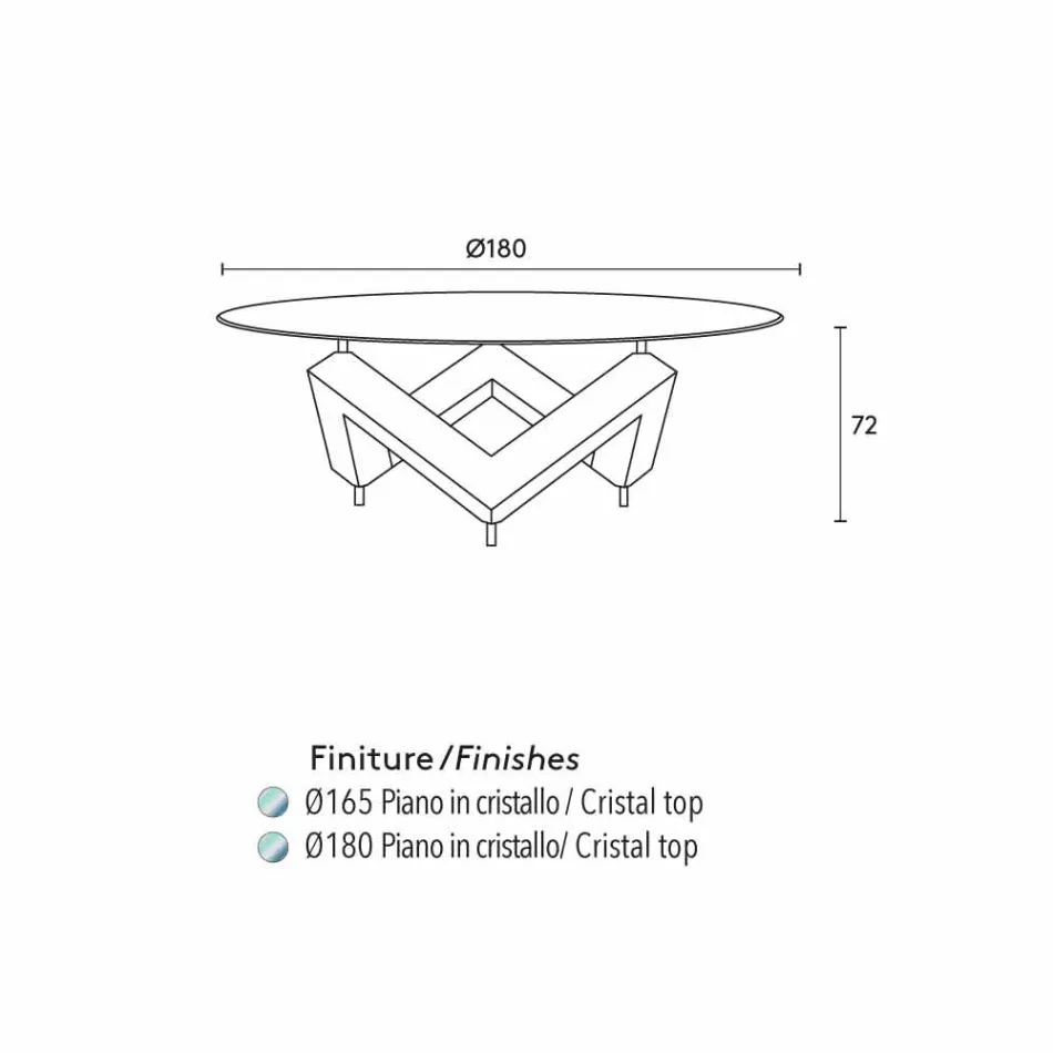 Tavolo da pranzo rotondo in legno con piano in vetro Bao, design moderno Viadurini