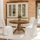 Tavolo da Pranzo Rotondo in Legno Tropicale Riciclato con Base Centrale - Slide Viadurini