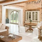 Tavolo da Pranzo Rotondo in Legno Tropicale Riciclato con Base Centrale - Slide Viadurini