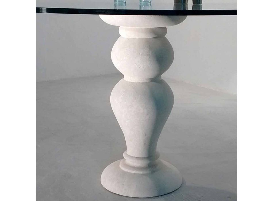 Tavolo da pranzo rotondo in pietra e cristallo Edipo, design classico Viadurini