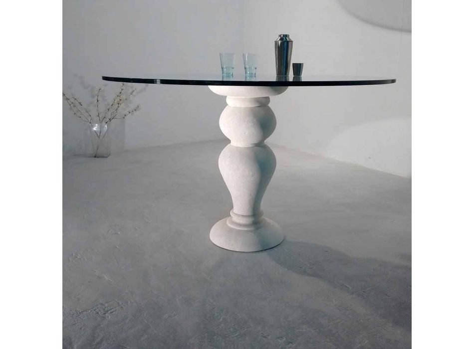 Tavolo da pranzo rotondo in pietra e cristallo Edipo, design classico Viadurini