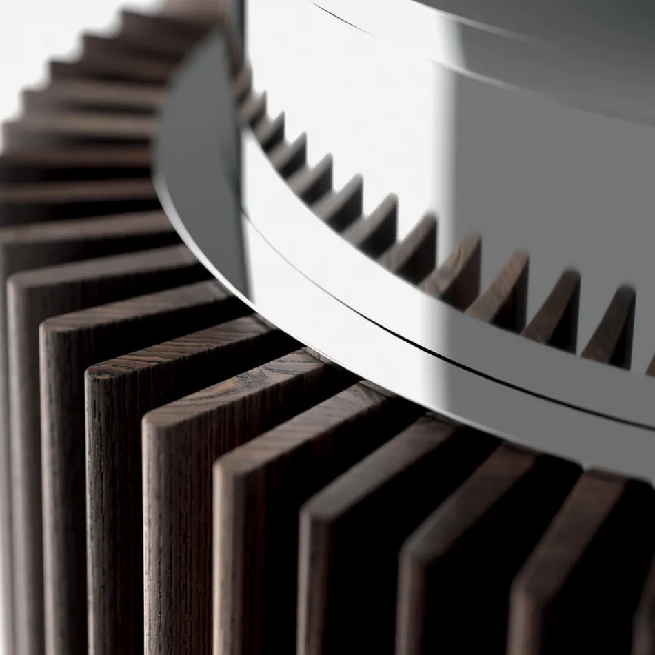 Tavolo da Pranzo Rotondo in Vetro Fumè con Base in Legno Made in Italy - Rondo Viadurini