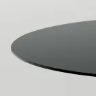 Tavolo da Pranzo Rotondo in Vetro Fumè con Base in Legno Made in Italy - Rondo Viadurini