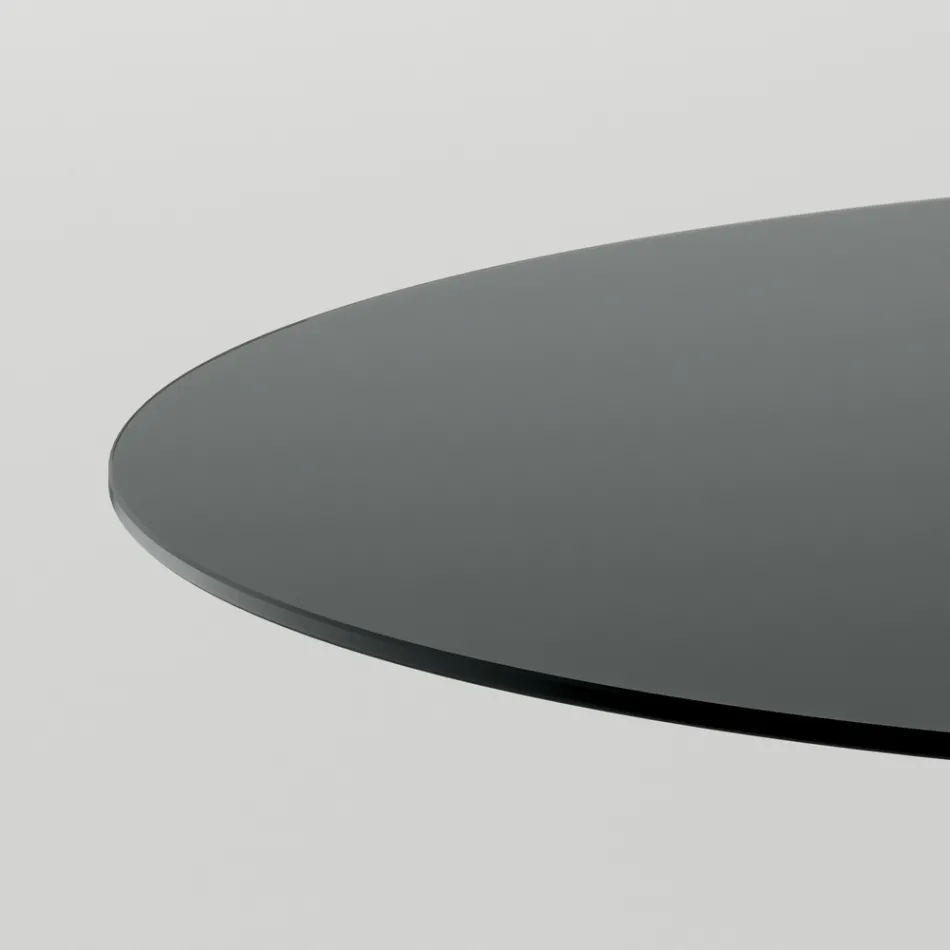 Tavolo da Pranzo Rotondo in Vetro Fumè con Base in Legno Made in Italy - Rondo Viadurini