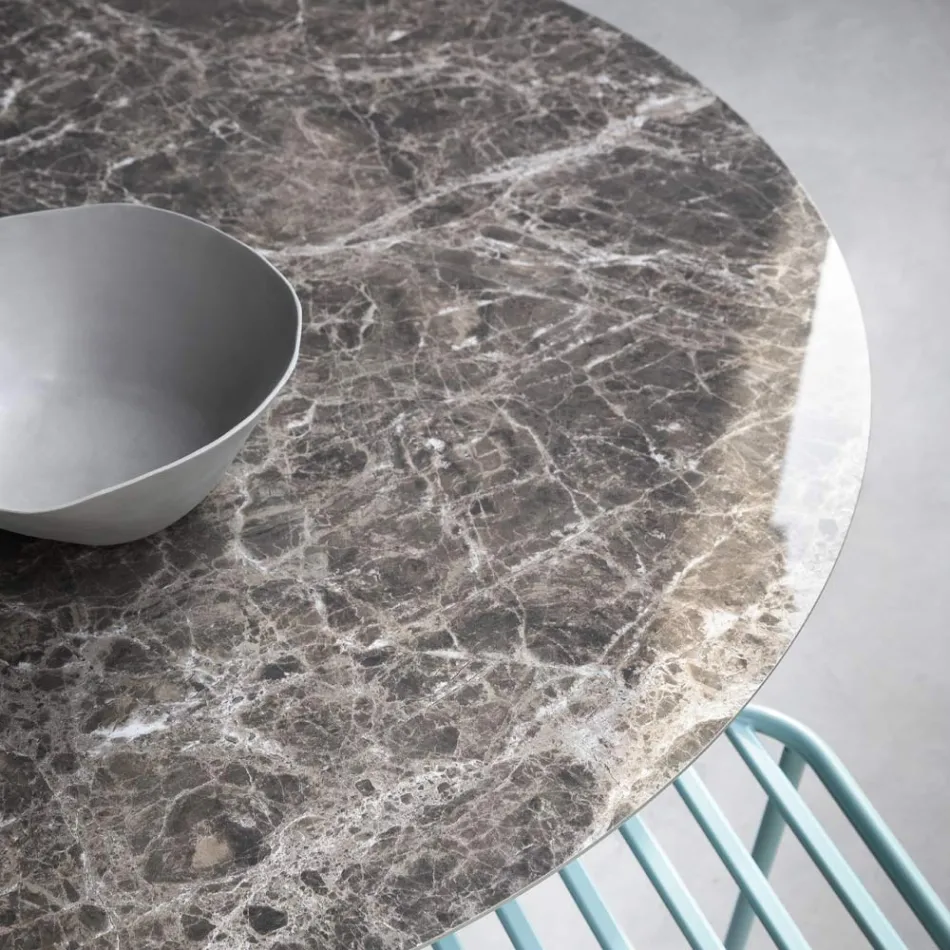 Tavolo da Pranzo Rotondo in Vetroceramica e Metallo Made in Italy - Alfero Viadurini