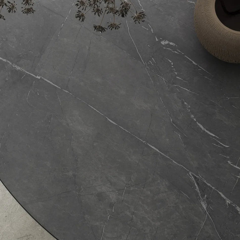 Tavolo da Pranzo Rotondo Metallo e Hpl Stratificato Made in Italy - Bastiano Viadurini