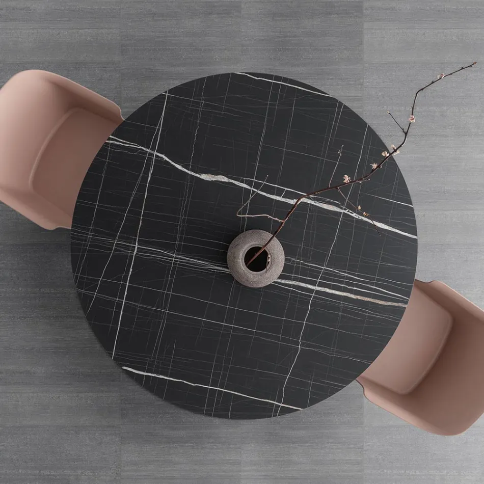 Tavolo da Pranzo Rotondo Metallo e Hpl Stratificato Made in Italy - Bastiano Viadurini