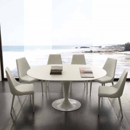 Tavolo da pranzo tondo allungabile fino 170 cm Topeka, design moderno Viadurini
