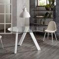 Tavolo da pranzo tondo con top in vetro Adamo, design moderno