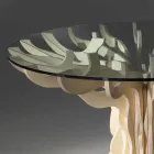 Tavolo da pranzo tondo in legno con piano in cristallo temperato Dalia Viadurini