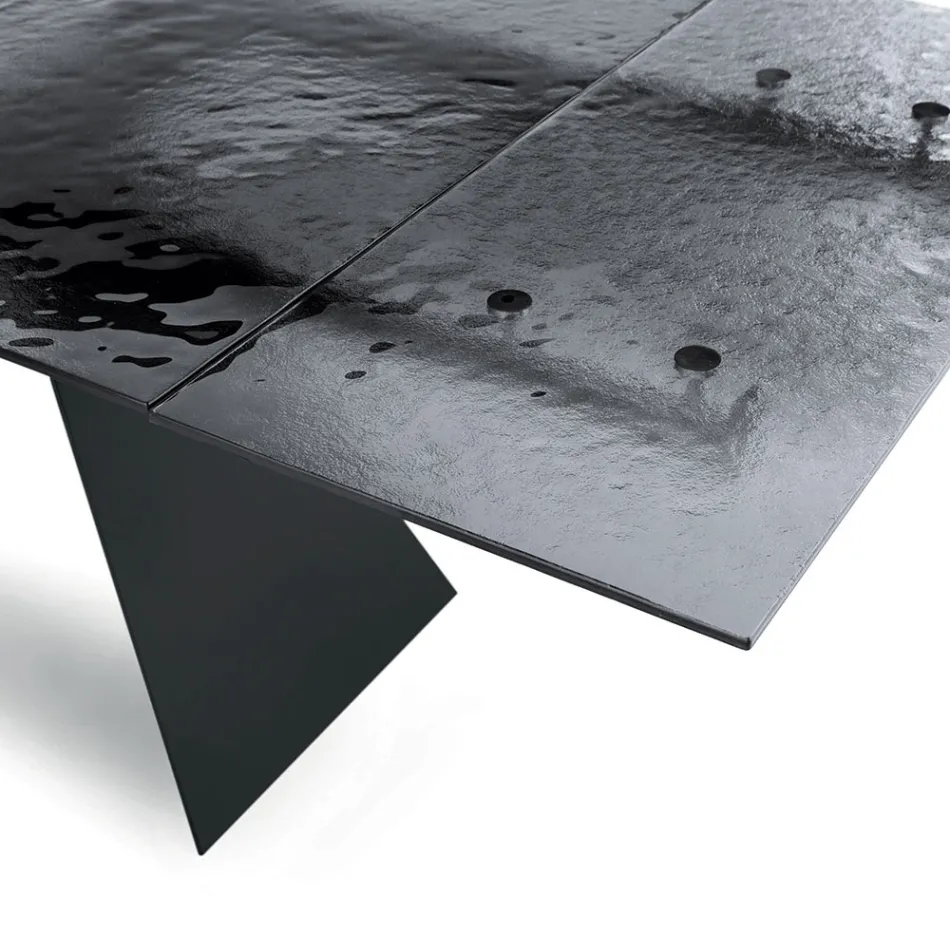 Tavolo da Soggiorno 160x90 con Piano in Vetro Martellato Trasparente - Martello Viadurini