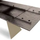 Tavolo da Soggiorno 160x90 con Piano in Vetro Martellato Trasparente - Martello Viadurini