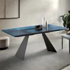 Tavolo da Soggiorno 160x90 con Piano in Vetro Martellato Trasparente - Martello Viadurini