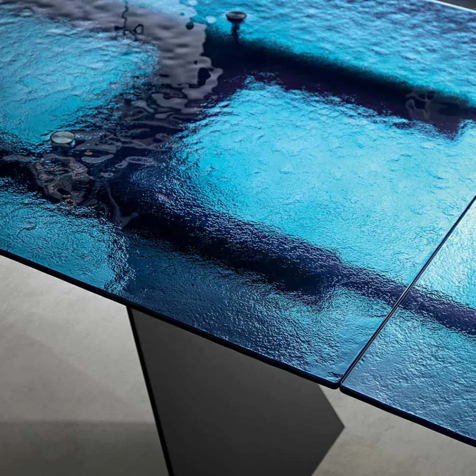 Tavolo da Soggiorno 160x90 con Piano in Vetro Martellato Trasparente - Martello Viadurini