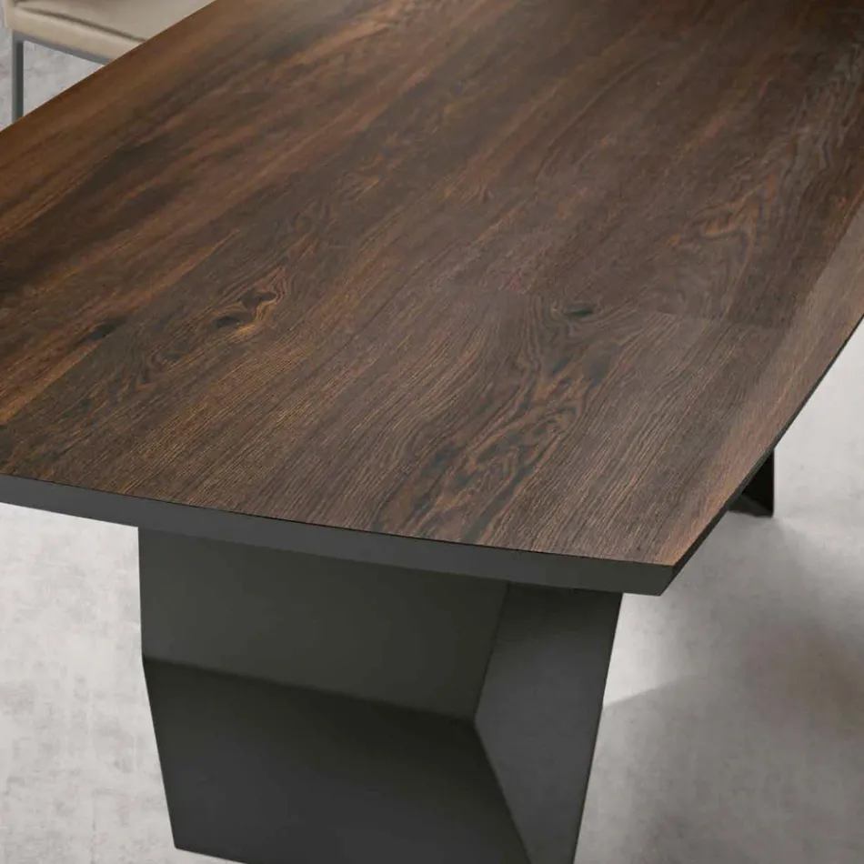 Tavolo da Soggiorno 200x100 in Rovere Impiallacciato e Metallo - Incrocio Viadurini