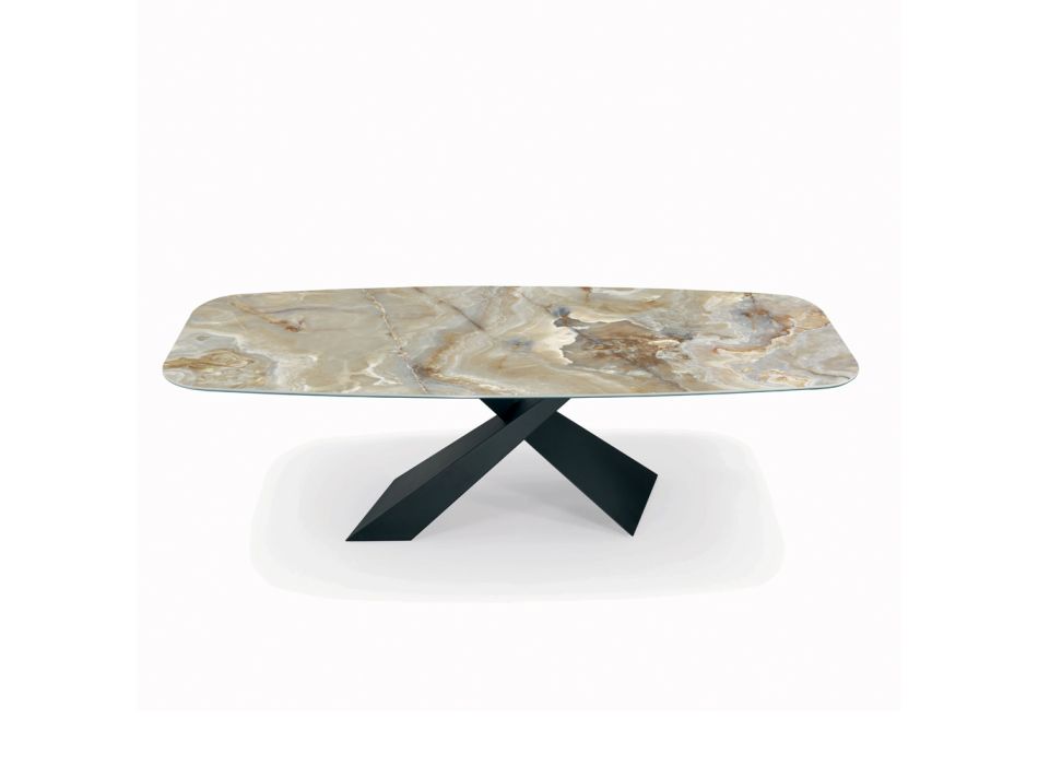 Tavolo da Soggiorno Fisso con Piano in Ceramica Realizzato in Italia - Ferie Viadurini