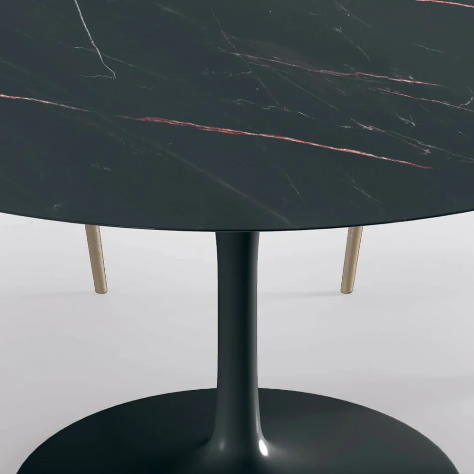 Tavolo da Soggiorno Rotondo Fisso in Laminato e Alluminio Made in Italy - Dollars  Viadurini