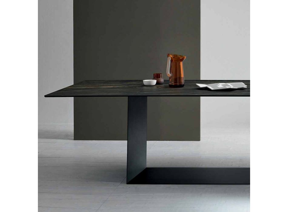 Tavolo di Design in Ceramica Noir Desir Opaco e Metallo Made in Italy – Moro Viadurini