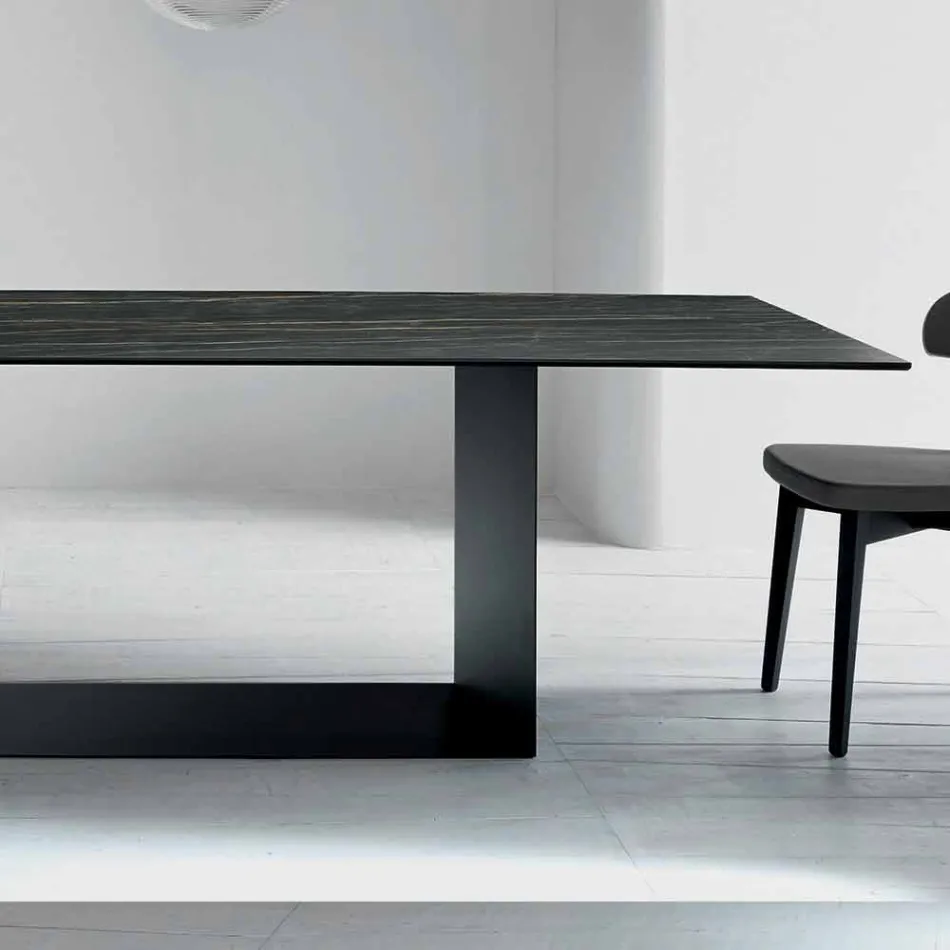 Tavolo di Design in Ceramica Noir Desir Opaco e Metallo Made in Italy – Moro Viadurini