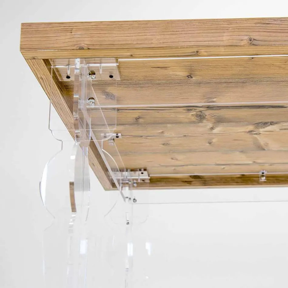 Tavolo di design in legno di abete e plexiglass made in Italy, Castro Viadurini