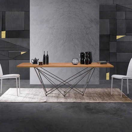 Tavolo di design moderno con piano in legno e base in metallo, Esperia Viadurini