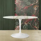 Tavolo Eero Saarinen H 73 con Piano Ovale in Marmo Caracatta Oro Made in Italy - Scarlet Viadurini