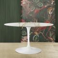 Tavolo Eero Saarinen H 74 con Piano Ovale in Marmo Calacatta Oro Made in Italy - Scarlet