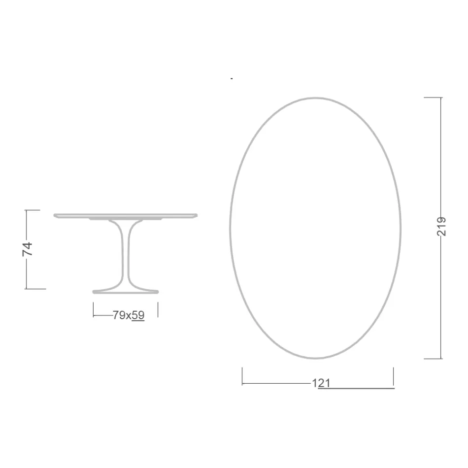 Tavolo Eero Saarinen H 74 con Piano Ovale in Marmo Calacatta Oro Made in Italy - Scarlet Viadurini
