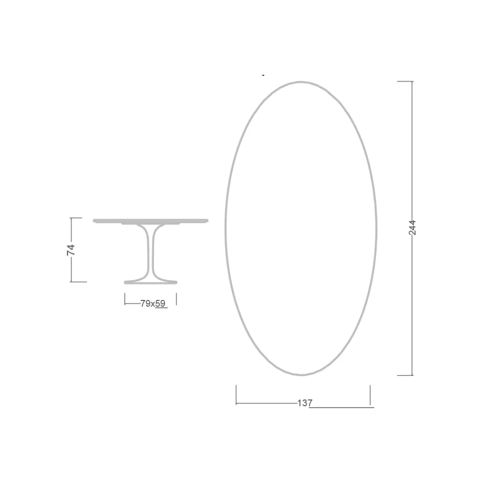 Tavolo Eero Saarinen H 74 con Piano Ovale in Marmo Calacatta Oro Made in Italy - Scarlet Viadurini