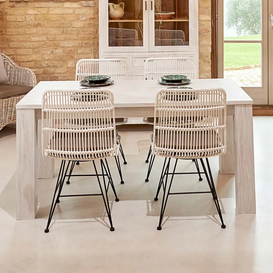 Tavolo Fisso 190x100 cm da Soggiorno Realizzato in Legno Teak Massello - Fiamminga Viadurini