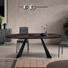 Tavolo Fisso 210x109 cm in Metallo e Rovere Impiallacciato Ovale - Marcello Viadurini