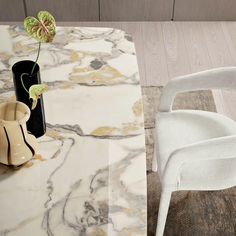 Tavolo Fisso 210x110 cm con Piano in Ceramica Effetto Marmo - Tano Viadurini