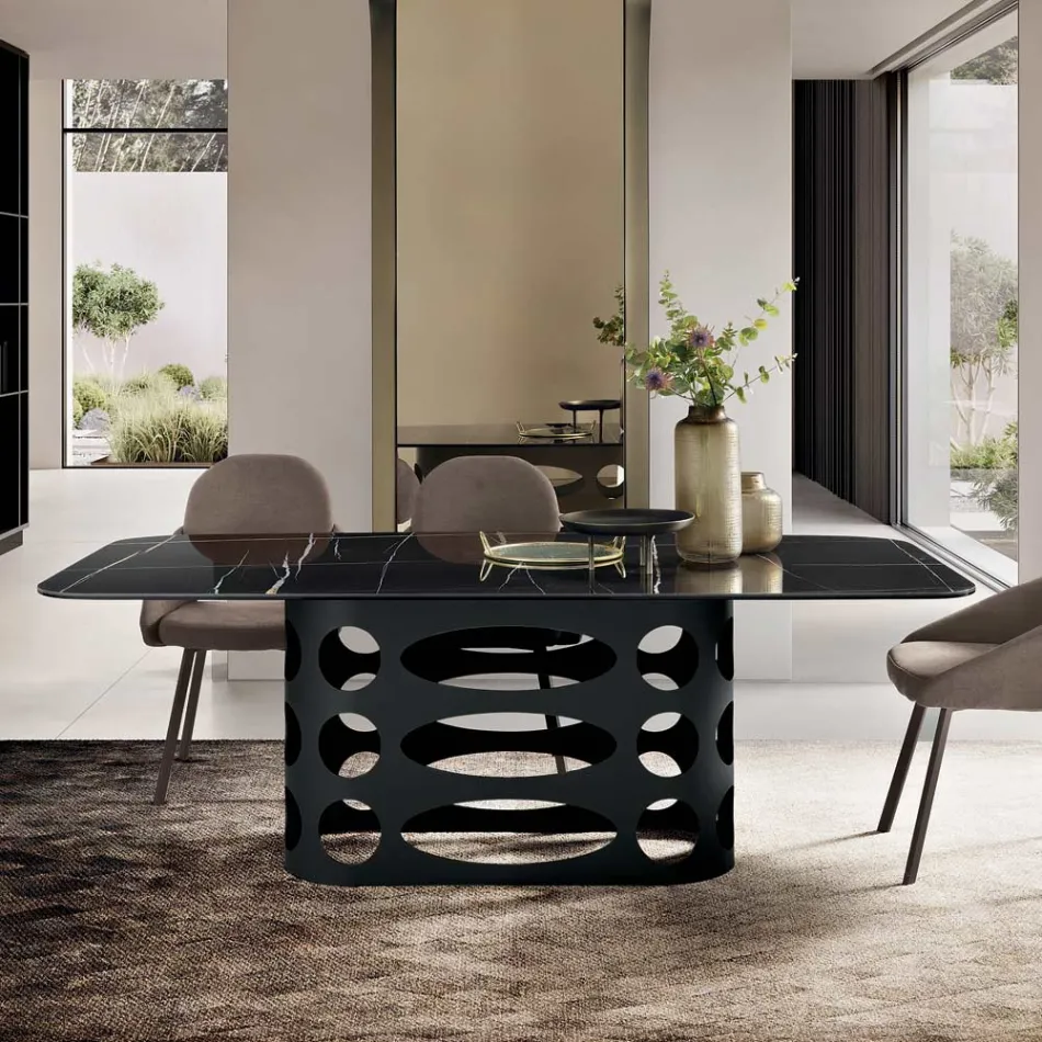 Tavolo Fisso 210x110 cm con Piano in Ceramica Effetto Marmo - Tano Viadurini