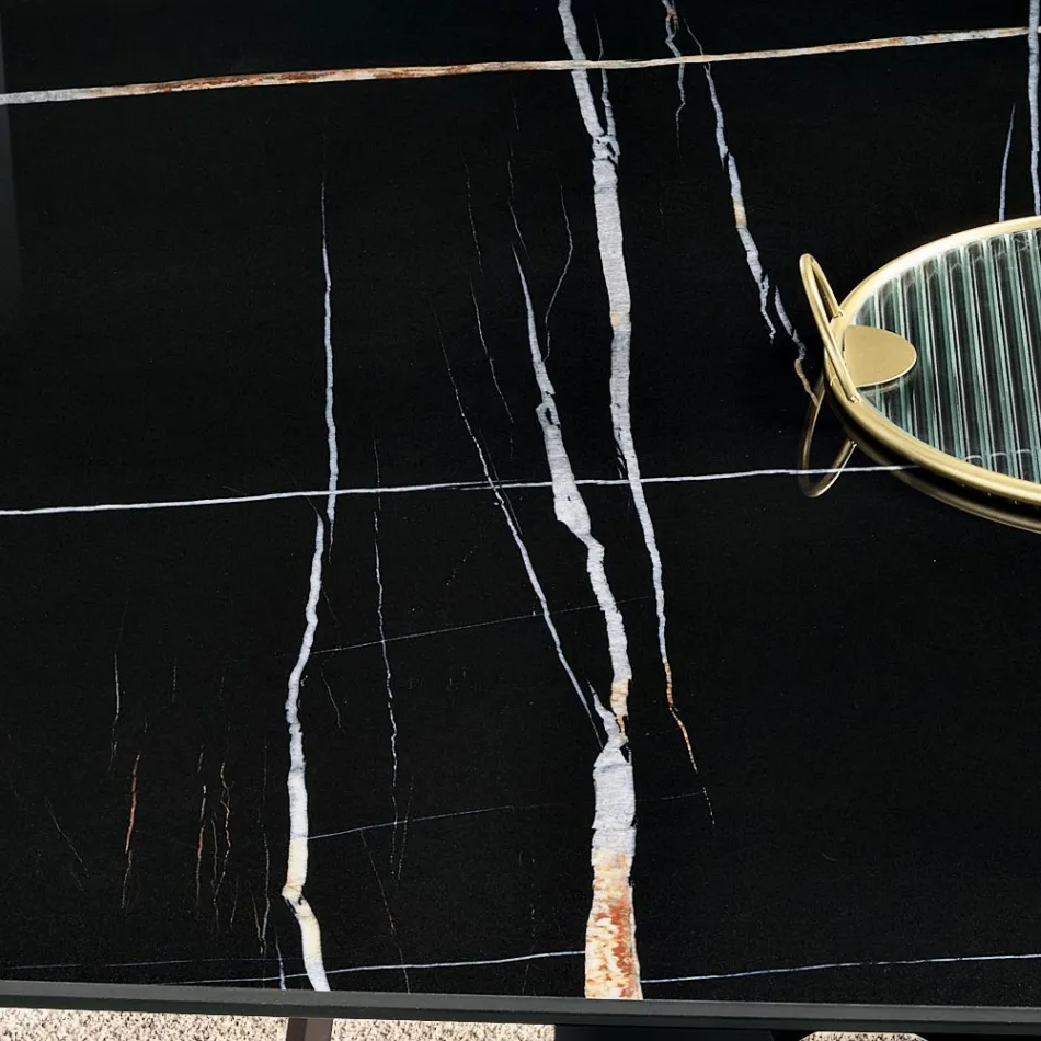 Tavolo Fisso 210x110 cm con Piano in Ceramica Effetto Marmo - Tano Viadurini