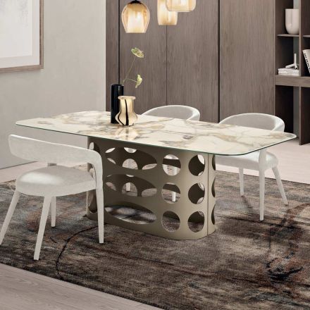 Tavolo Fisso 210x110 cm con Piano in Ceramica Effetto Marmo - Tano Viadurini