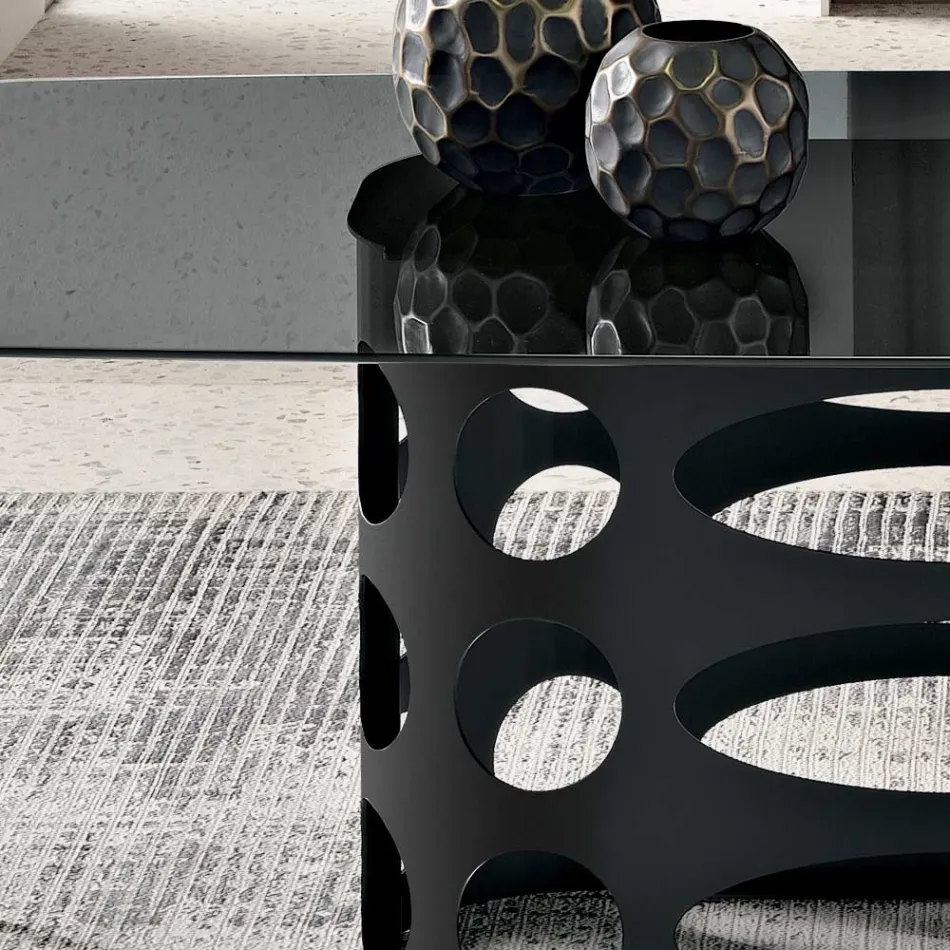 Tavolo Fisso 210x110 cm con Piano in Vetro Liscio Fumè Made in Italy - Tano Viadurini