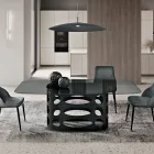 Tavolo Fisso 210x110 cm con Piano in Vetro Liscio Fumè Made in Italy - Tano Viadurini