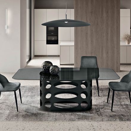 Tavolo Fisso 210x110 cm con Piano in Vetro Liscio Fumè Made in Italy - Tano Viadurini