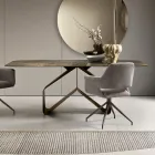 Tavolo Fisso 210x110 cm con Piano in Vetro Martellato e Base in Metallo - Adriano Viadurini